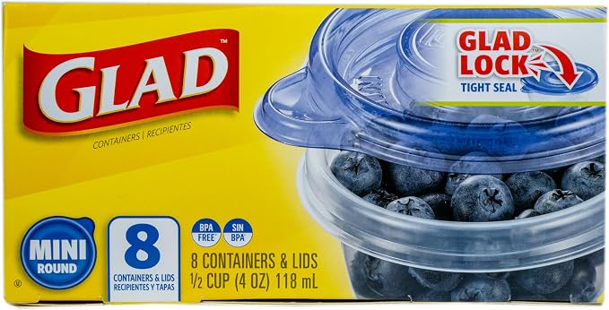 Glad GladWare Mini Round Food Storage Containers with Lids, 4 Oz, 8 Count | BPA-free plastic, lock-tight seal, reusable and stackable, snacks and portion control - Image 2