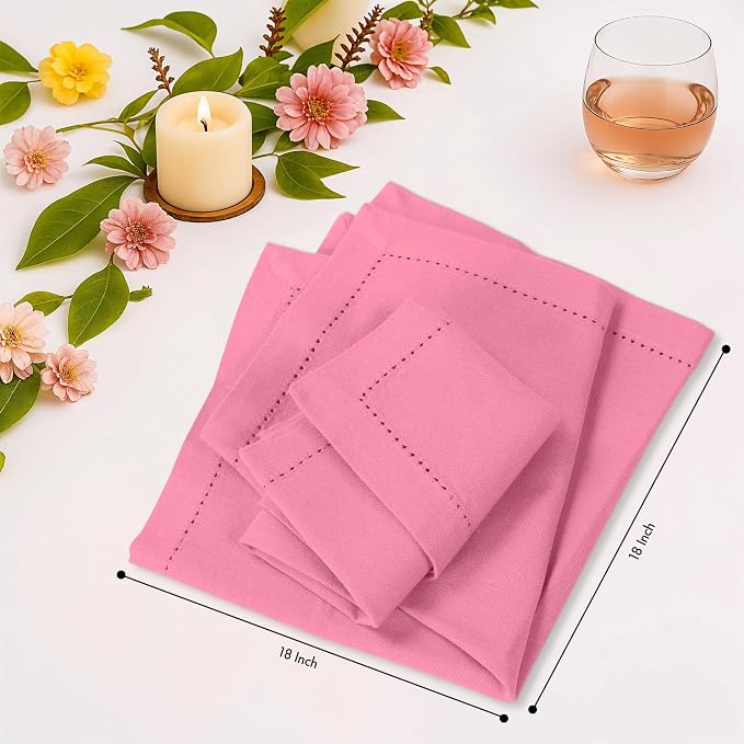 Ruvanti Cloth Napkins Set of 12, 100% Cotton High GSM 18x18 Inches, Hem Stitched Corners, Soft, Washable, Highly Durable & Absorbent, Perfect for Parties, Christmas, Thanksgiving Dinners – Pink - Image 8