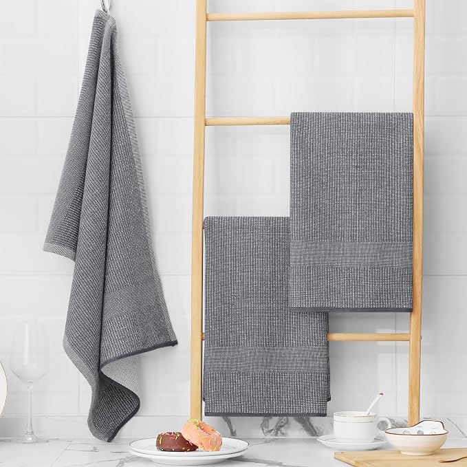 Homaxy 380 GSM Cotton Premium Kitchen Towels 12 Pack, 18"x 28", Multicolor | Flat and Terry Dish Towels, Highly Absorbent Tea Towel Set with Hanging Loop, Soft Utility Kitchen Hand Towels - Image 6