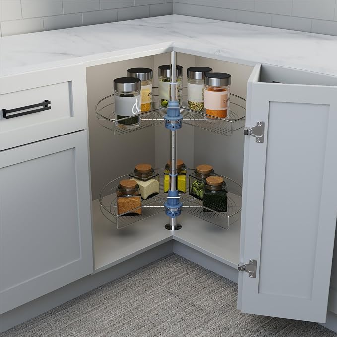 Dowell Base Cabinet Kidney Shape Dia.24 270° Lazy Susan, 2 Shelves, Kitchen Base Corner Cabinet Organizer (Chrome 4001 270 24) - Image 3