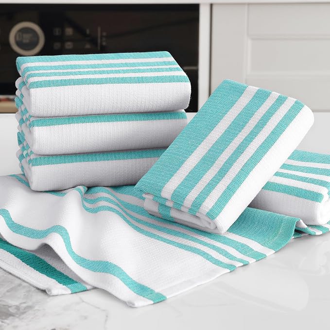 Homaxy Premium Cotton Stripe Kitchen Towels 3 Pack, 18"x 28", Teal | Large 380 GSM Kitchen Hand Towels, Soft Terry Dish Towels, Highly Absorbent Tea Towel Set with Hanging Loop - Image 5