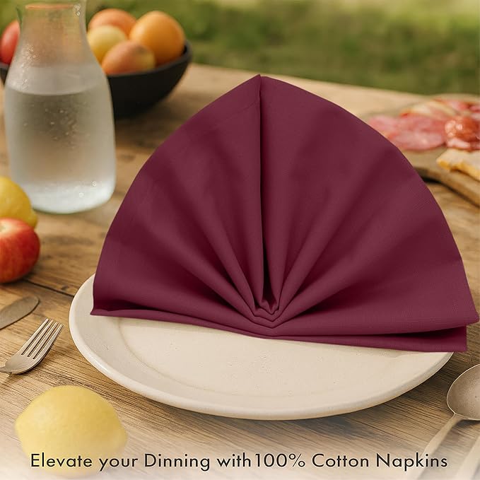 Ruvanti Cloth Napkins Set of 12, 100% Cotton High GSM 18x18 Inches Soft, Washable, Highly Durable & Absorbent, Perfect for Parties, Christmas, Thanksgiving Dinners – Burgundy - Image 2