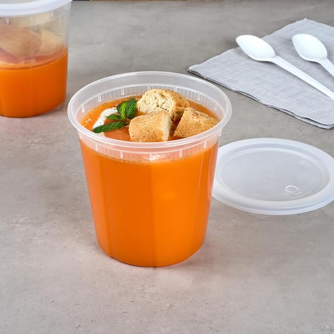Restaurantware Plastic Food Container 100 Pack of 32 oz Clear Microwave-Safe Storage Container With Lid Leakproof Round Shape Disposable Freezer-Safe - Image 6
