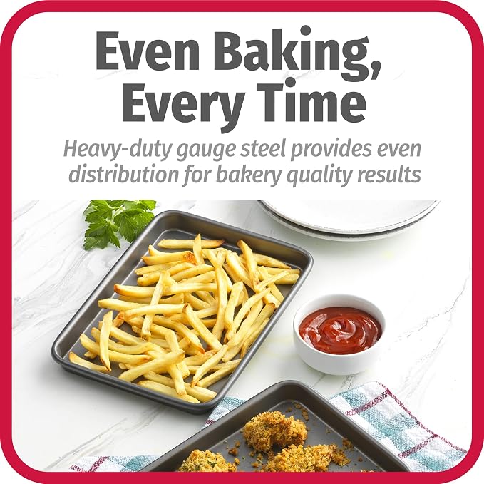 GoodCook Set of 2 Nonstick Steel 9" x 6" Toaster Oven Mini Baking Sheets with Racks, Gray - Image 3