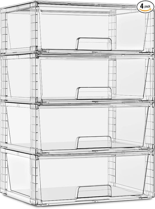 Sorbus Stackable Clear Storage Drawers, Pull-Out Organizer Bins – Large Plastic Drawer Organizers for Bathroom, Under Sink, Closet, Pantry & Kitchen Organization (4 Pack) by Sorbus