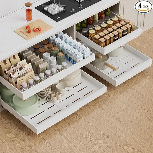 PAKETA 4 Pack Expandable Pull Out Cabinet Organizer,21" Deep | Pull Out Drawers for Cabinets with width from 15" to 26",Sliding Drawers for Cabinets with Upgrade 3 Slide Rails,hold 65 lbs by Unknown