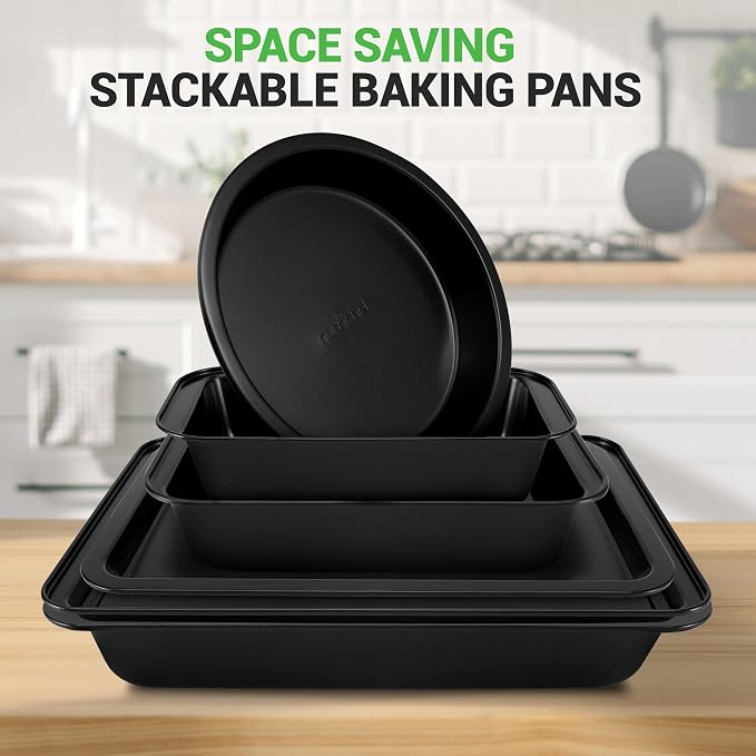 10-Piece Nonstick Bakeware Set - PFOA PFOS PTFE Free Food Grade Safe Carbon Steel Baking Tray Set - Oven Safe Up to 446°F, Pizza, Loaf, Muffin, Round/Square Pans, Cookie Sheet, Etc - NutriChef NCBS10S - Image 6
