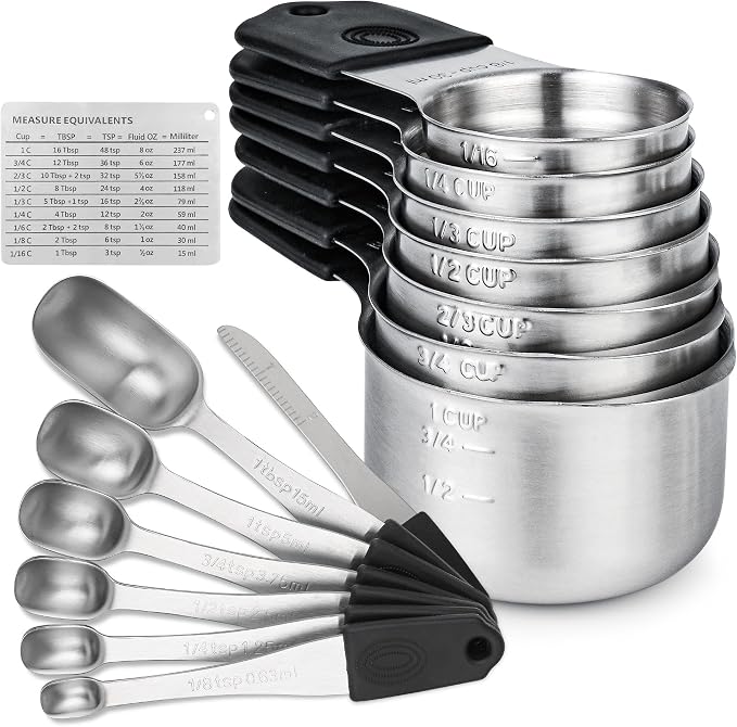 Magnetic Measuring Cups & Spoons Set 15, Stainless Steel Measuring Cups and Spoons Set, Heavy Duty Metal Measuring Cup & Spoon with Leveler & Measure Equivalents for Cooking & Baking by Smithcraft