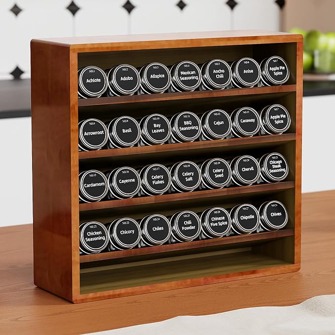 Orimade 4 Tier Spice Rack Organizer for Cabinet, Freestanding Bamboo Seasoning Rack for Countertop, Cupboard, Pantry, Kitchen, 13.18 x 4.13 x 12.2 inches(Spice Jars Not Included), Walnut Stain - Image 8