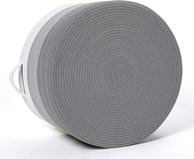 20x15 Inch Extra Large Round Cotton Rope Storage Basket with Lid, Decorative Woven Bin with Cover for Living Room Bedroom Closet, Light Grey & Grey - Image 8