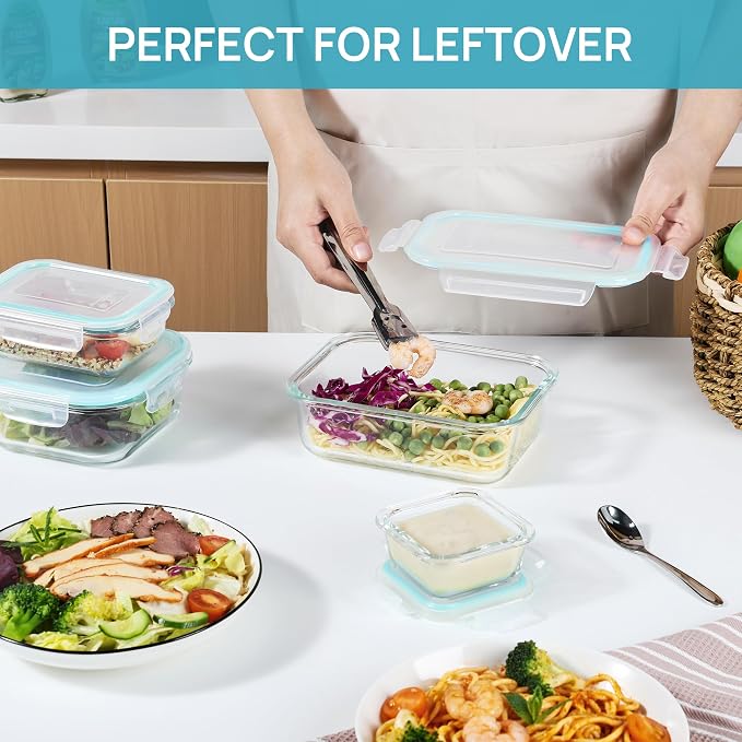 Vtopmart 18Pack Glass Food Storage Containers with Lids, Meal Prep Containers, Airtight Lunch Containers Leak Proof Locking Lids for Microwave, Oven, Freezer, Dishwasher - Image 4