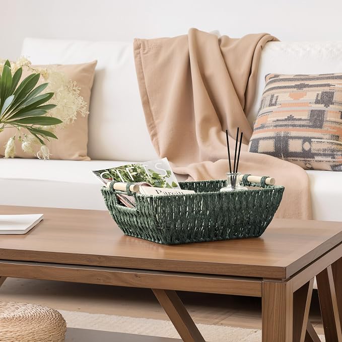 Storageworks Wicker Storage Basket, Baskets For Storage, Bosana Green - Image 6