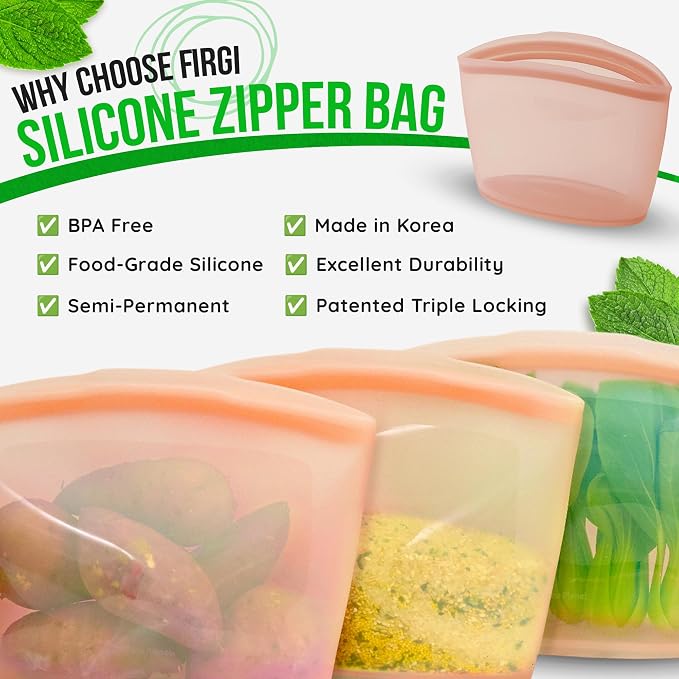 Reusable Silicone Food Storage Bag, 2-Cups, Large Container, Made in Korea BPA-Free Platinum Silicone, Triple-Airtight Freezer Bag, Microwave Safe, Sous Vide, Meal Prep, 17oz, Dry Rose | Reusable - Image 3