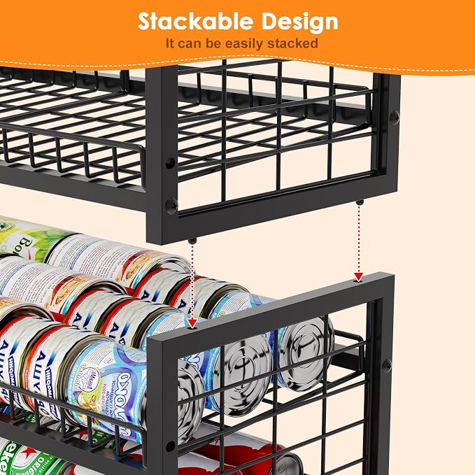 JKsmart 2-Tier Stackable Can Organizer, Extra-Long Can Rack for Pantry Storage, Adjustable Can Dispenser Holds Up to 64 Cans, 12mm Metal Frame, Super Sturdy Holders for Various Canned Food Soda-2 Pack - Image 6