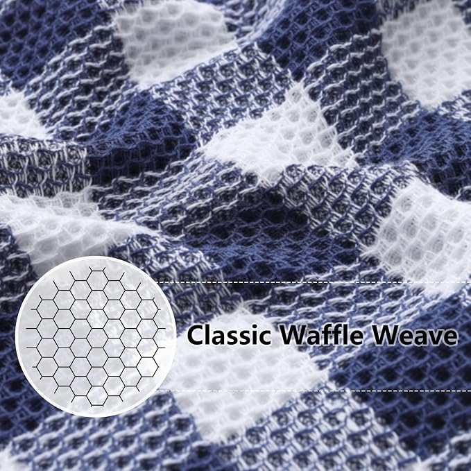 Homaxy Kitchen Towels and Dishcloths Set, Set of 8, Blue & White | Bulk Cotton Waffle Weave Check Plaid Kitchen Towels, Super Soft and Absorbent Dish Cloths, 12 x 12 and 13 x 28 Inches - Image 2