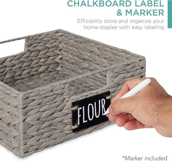 Best Choice Products Set of 4 13x12in Water Hyacinth Pantry Baskets, Woven Organizers w/Chalkboard Label, Chalk Marker - Gray - Image 2