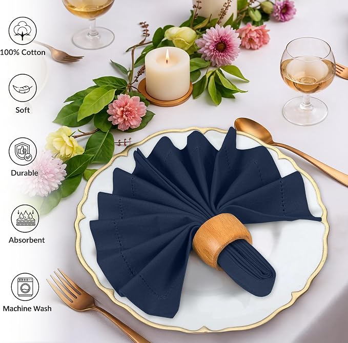 Ruvanti Cloth Napkins Set of 12, 100% Cotton High GSM 18x18 Inches, Hem Stitched Corners, Soft, Washable, Durable & Absorbent, Perfect for Parties, Christmas, Thanksgiving Dinners – Pageant Blue - Image 3