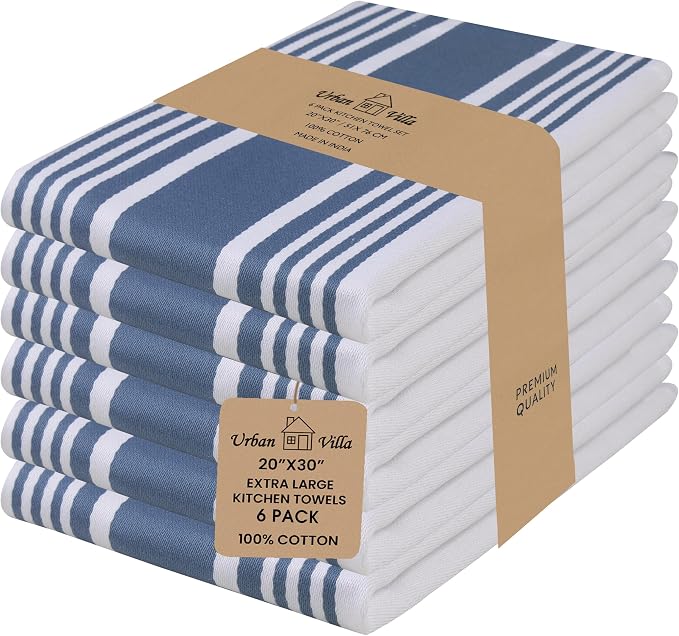 Urban Villa Kitchen Towels Cotton Dish Towels 20”x30” (Set of 6) Blue White by CottonTrends