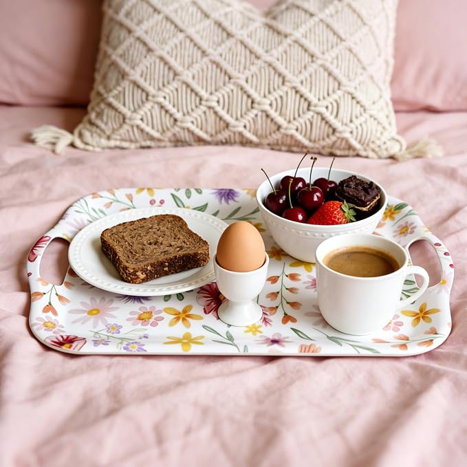 Extra Large Melamine Platters, Serving Tray with Handles for Cookie, Cupcakes, Desserts, Dishwasher Safe, Ottoman Tray Decor, Set of 2, 2 pcs Mats Included (Cottagecore Flower, 21''x14'') - Image 6
