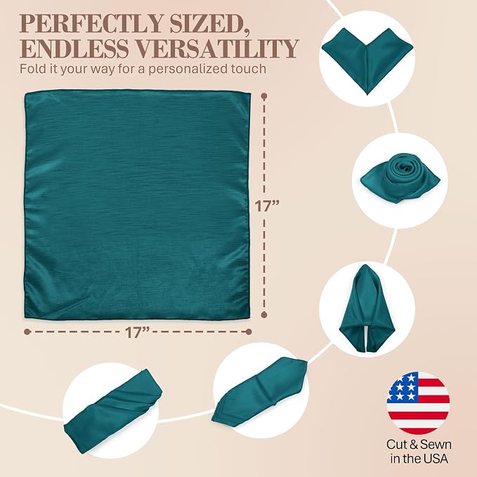 17 x 17-Inch Shantung Satin Cloth Napkins, Teal, Set of 36 - Image 6