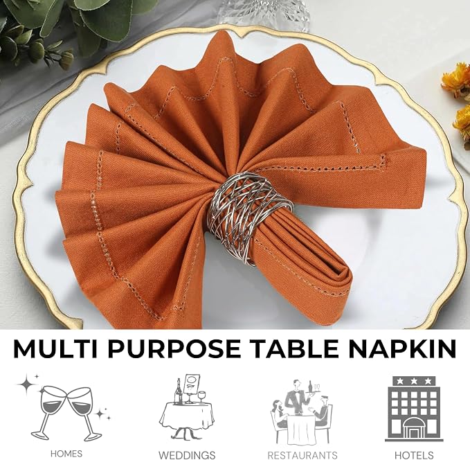 Bedding Craft Cloth Dinner Napkins Set of 12 – 18x18 Roasted Pecan with Hemstitched Mitered Corners – Reusable Machine Washable Fabric Napkins for Weddings & Dining Tables - Image 5