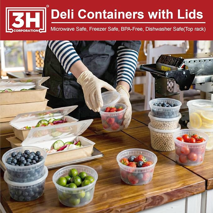 24 oz Food Storage Containers with Lids (240 Set/480 Piece) Deli Soup Containers, Freezer Microwave Safe, BPA-Free Plastic, Stackable Snack Leakproof Leftover Organizers & To-Go - Image 5