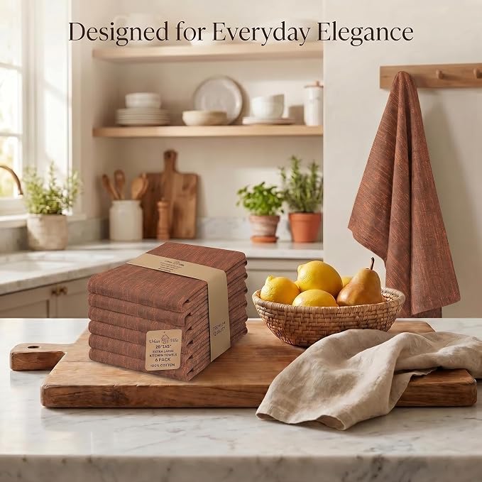 Urban Villa Kitchen Towels Cotton Dish Towels 20”x30” (Set of 6) Blk/Orange - Image 5