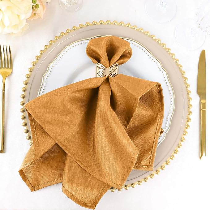 Efavormart Premium Cloth Napkins Set of 100, 20x20 Inch Gold Seamless Dinner Napkins, Washable Linen Table Napkin Cloth with Hemmed Edges for Weddings, Party and Banquet by efavormart