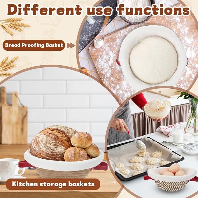 Gisafai 12 Set Banneton Bread Proofing Baskets Bulk 9 Inch Round Cotton Rope Artisan Sourdough Bread Banneton Dough Proofing Bowls with Cloth Liners and Covers for Homemade Baking Bakery - Image 6
