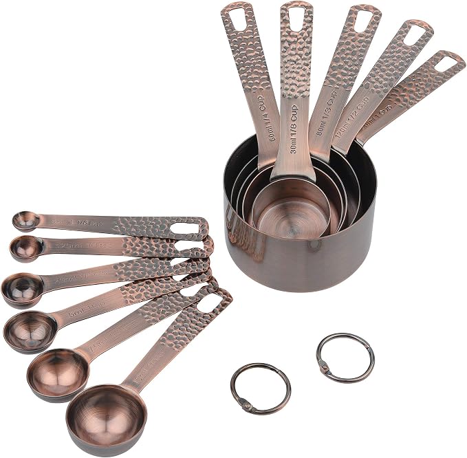 Copper Plated Measuring Cups and Spoons set, Stainless Steel Measuring Cups and Spoons Set for Baking & Kitchen, Cute Metal Metric & US Measure Cup and Spoon with Leveler & 1/8 Cup - Image 4