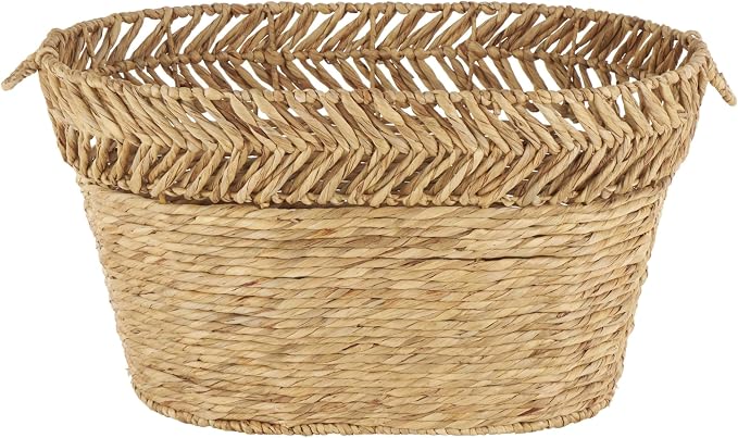 Deco 79 Seagrass Handmade Decorative and Functional Storage Basket Large Woven Oval Basket Organizer with Zig Zag Patterned Rim, Basket for Storage 30" x 20" x 17", Brown - Image 4