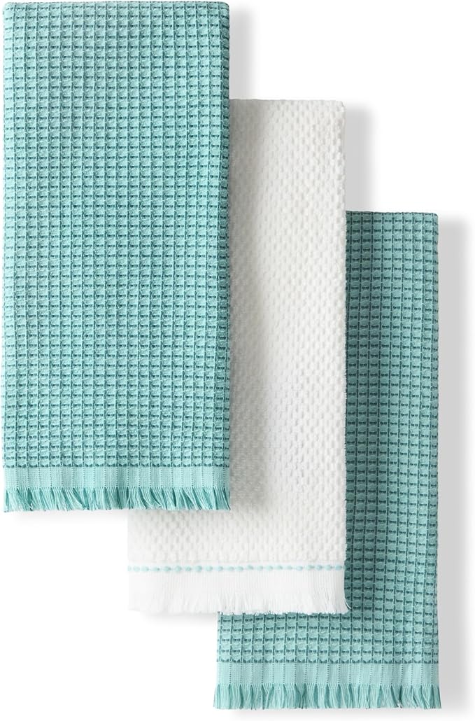 KitchenAid Gourmet Series Gridlines Kitchen Towels 3-Pack Set, 100% Cotton Absorbent, Mineral Water Aqua, 18"x28" by KitchenAid