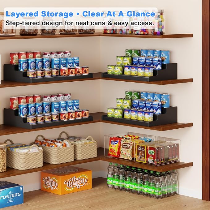 3-Tier Expandable Bamboo Can Organizer for Pantry, Holds 24 Cans, Black | Adjustable Can Storage Rack for Pantry, Can Holder for Kitchen Cabinets, Canned Food Soda Organizer, Black (Patent Pending) - Image 9