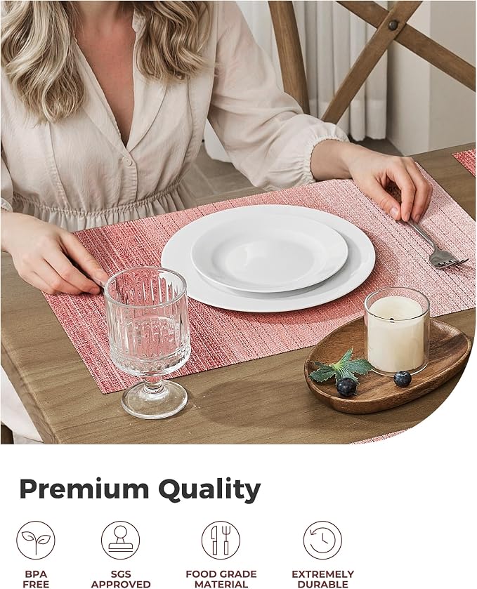 Leetaltree Gradient Pink Woven Placemats Set of 12 - Heat Resistant Non-Slip Place mats for Dining Table, Washable Durable PVC Vinyl Woven Table Mats(Gradient Pink, 12) - Image 9