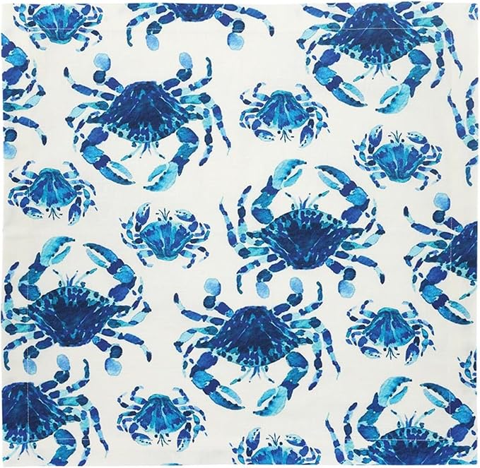 47th & Main Set of 4 100% Cotton Cloth Table Napkins for Dining, 18" Square, Blue Crabs by 47thMain