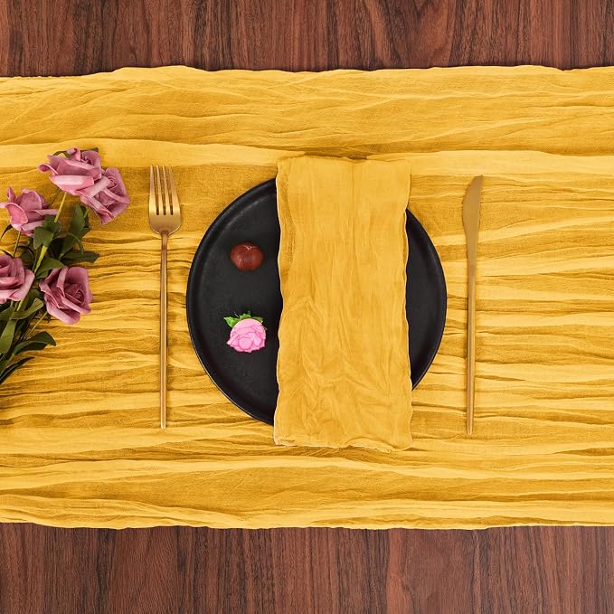 fani 60 Pack Gauze Cheesecloth Napkins, 20 x 20 in, Mustard | Wrinkled Table Napkins, Soft Cotton, Rustic Decorative, Weddings, Party, Dinner Table, Everyday Use - Image 5
