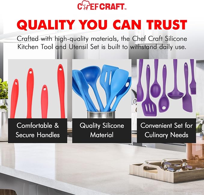 Chef Craft Premium Silicone Kitchen Tool and Utensil Set, 9 Piece, Red - Image 6