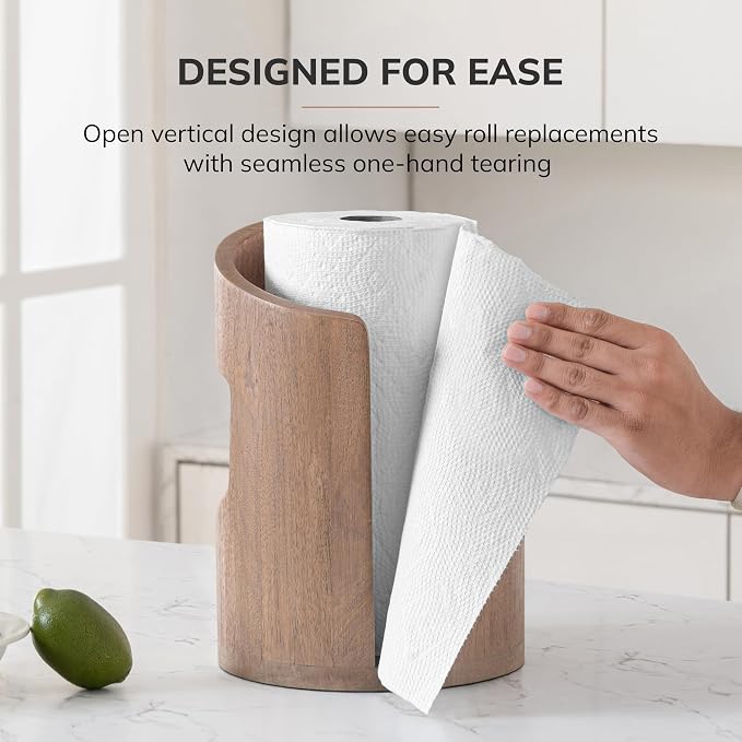 Anji Mountain Wooden Paper Towel Holder with Metal Holder, Holder Stand for Kitchen Roll Organizer & Kitchen Dining Table Home Décor, Countertop Fits Jumbo & Mega Rolls - Biscotti/Nickel, Arc Hold - Image 5