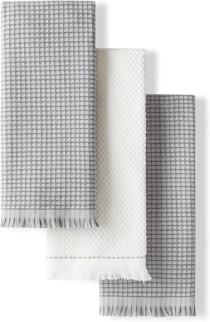 KitchenAid Gourmet Series Gridlines Kitchen Towels 3-Pack Set, 100% Cotton Absorbent, Matte Grey, 18"x28" by KitchenAid