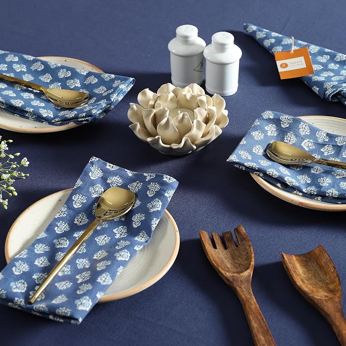 Taran Living Cloth Napkins Set of 12, Printed Floral Blue Fall Dinner Napkins, Soft Washable Table Napkins for HaloweenThanksgiving Christmas Parties Holiday Farhouse Décor, 18x 18 - Image 4