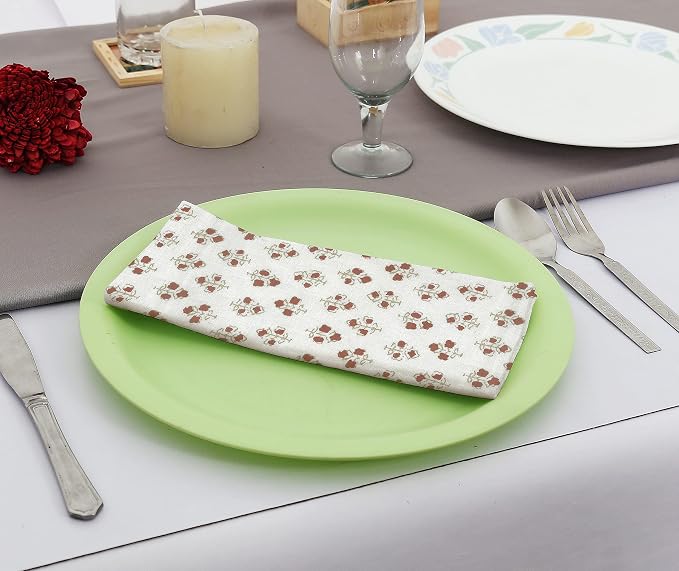 Cotton Cloth Napkins Natural Reusable Fall Dinner Napkins Reusable Machine Washable Fabric for Events, Gift, Home Decor - 18"x18" - Set of 12 (Brown Floral (Pack of 12), 18x18 Inchs) - Image 2