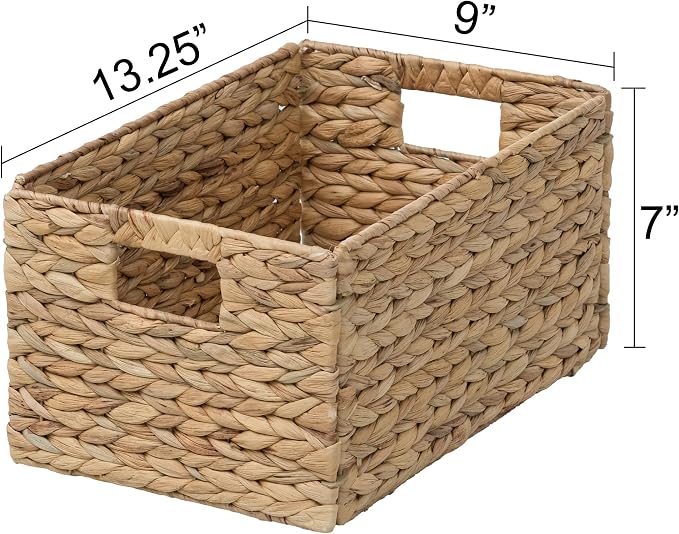 Rectangular Woven Hyacinth Wicker Pantry Storage Baskets, Set of 4 | 13.25"x9"x7", Natural, Iron Wire Frame - Image 6