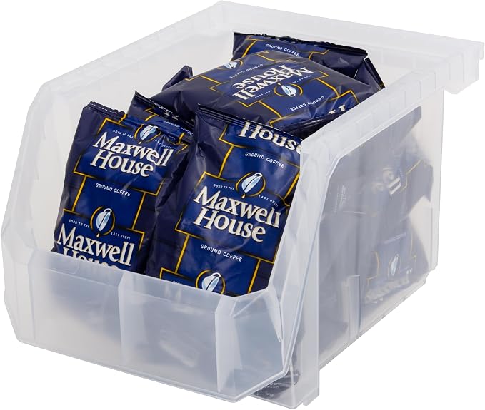 Medium-Tall Stackable Plastic Storage Bins, 4-Pack, Clear | Open-Front Stackable Bins For Garage, Pantry, Closet & Office, 7"L X 11"W X 8"H, Nests When Empty, Durable Plastic, - Image 4