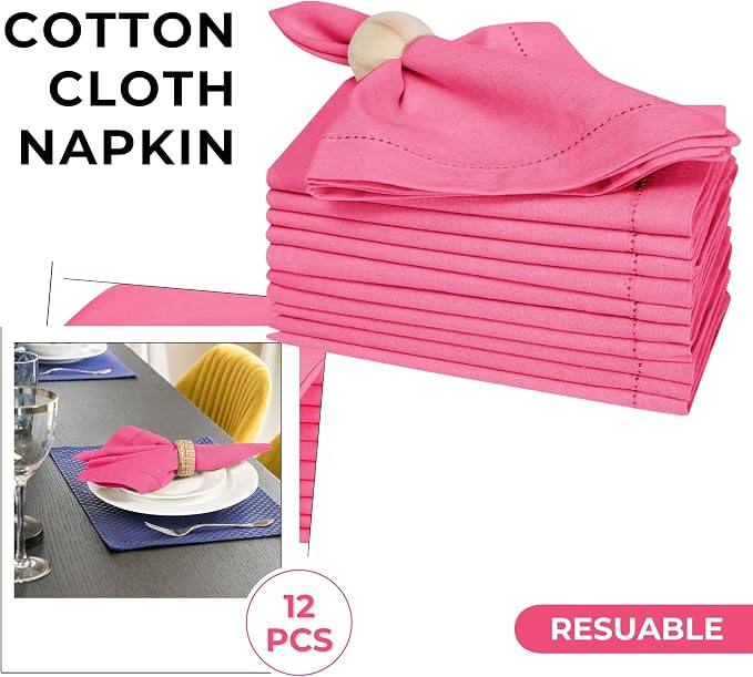 Bedding Craft Set of 12 Hemstitch Baby Pink Cloth Dinner Napkins 100% Cotton - Soft Durable Washable -Ideal for Events Wedding Christmas Thanksgiving Newyear-Perfect Everyday Use Table Linen. - Image 3