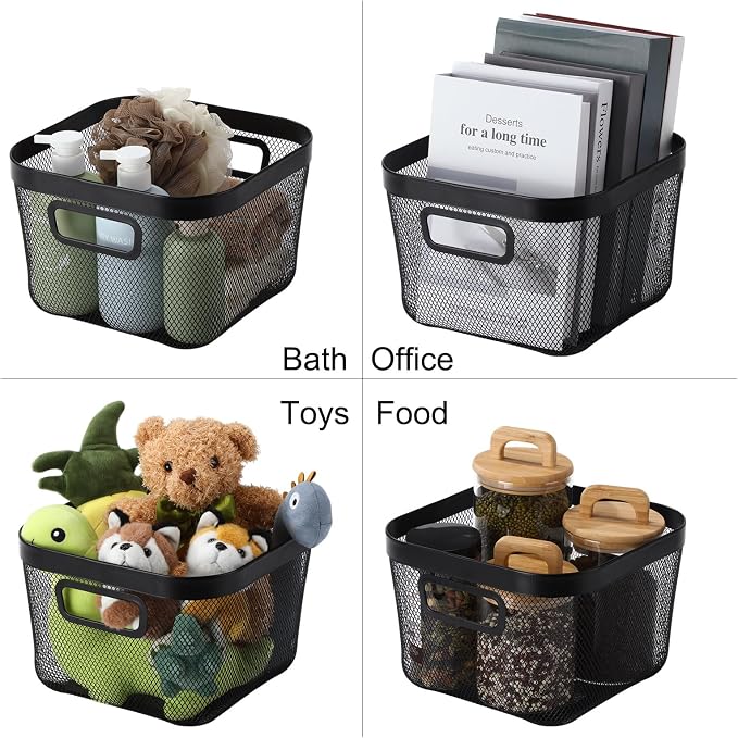 4 Pack Stackable Wire Baskets for Pantry Organizers Kitchen Storage Metal Baskets with Bamboo Lids 10"x10"x7" Vegetable Fruit Basket Produce Potato Onion Storage Bin for Kitchen Countertop - Image 6