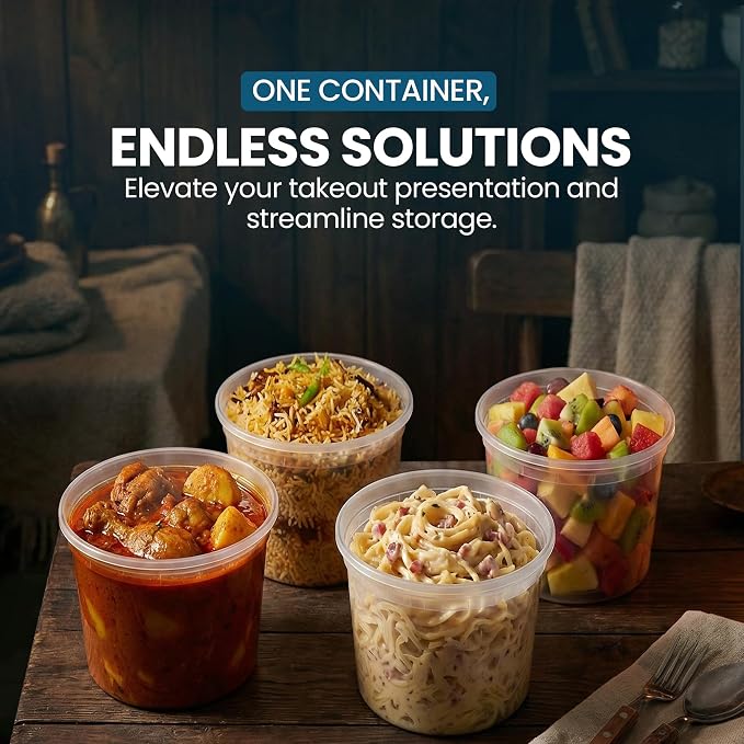 24oz Heavy Duty Deli Containers with Lids- Leak-Resistant Plastic Containers for Soups Sauces & Snacks- Microwave & Dishwasher Safe Stackable Food Containers for Deli, Catering & Takeout Use- 240 Pack - Image 7
