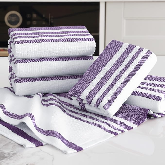 Homaxy Premium Cotton Stripe Kitchen Towels 6 Pack, 18"x 28", Purple | Large 380 GSM Kitchen Hand Towels, Soft Terry Dish Towels, Highly Absorbent Tea Towel Set with Hanging Loop - Image 5