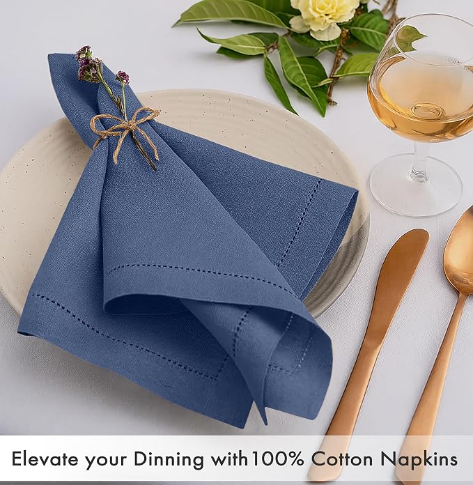 Ruvanti Cloth Napkins Set of 12, 100% Cotton High GSM 18x18 Inches, Hem Stitched Corners, Soft, Washable, Highly Durable & Absorbent, Perfect for Parties, Christmas, Thanksgiving Dinners – Bijou Blue - Image 2