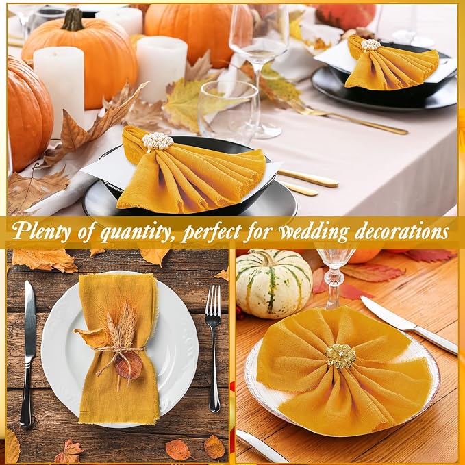 48 Pcs Cotton Linen Cloth Napkins with Fringe 16.5 x 16.5 Inch Square Rustic Dinner Linen Napkins Bulk for Wedding Party Banquet Dinner(Ginger) - Image 6