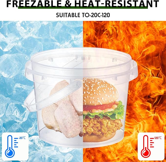 50 Pcs Food Clear Bucket Plastic Gallon Bucket Round Reusable Ice Cream Containers with Lids and Handles Airtight Clear Plastic Tub Freezer Reusable Pail for Popcorn Kitchen Drinks Home(8oz) - Image 5